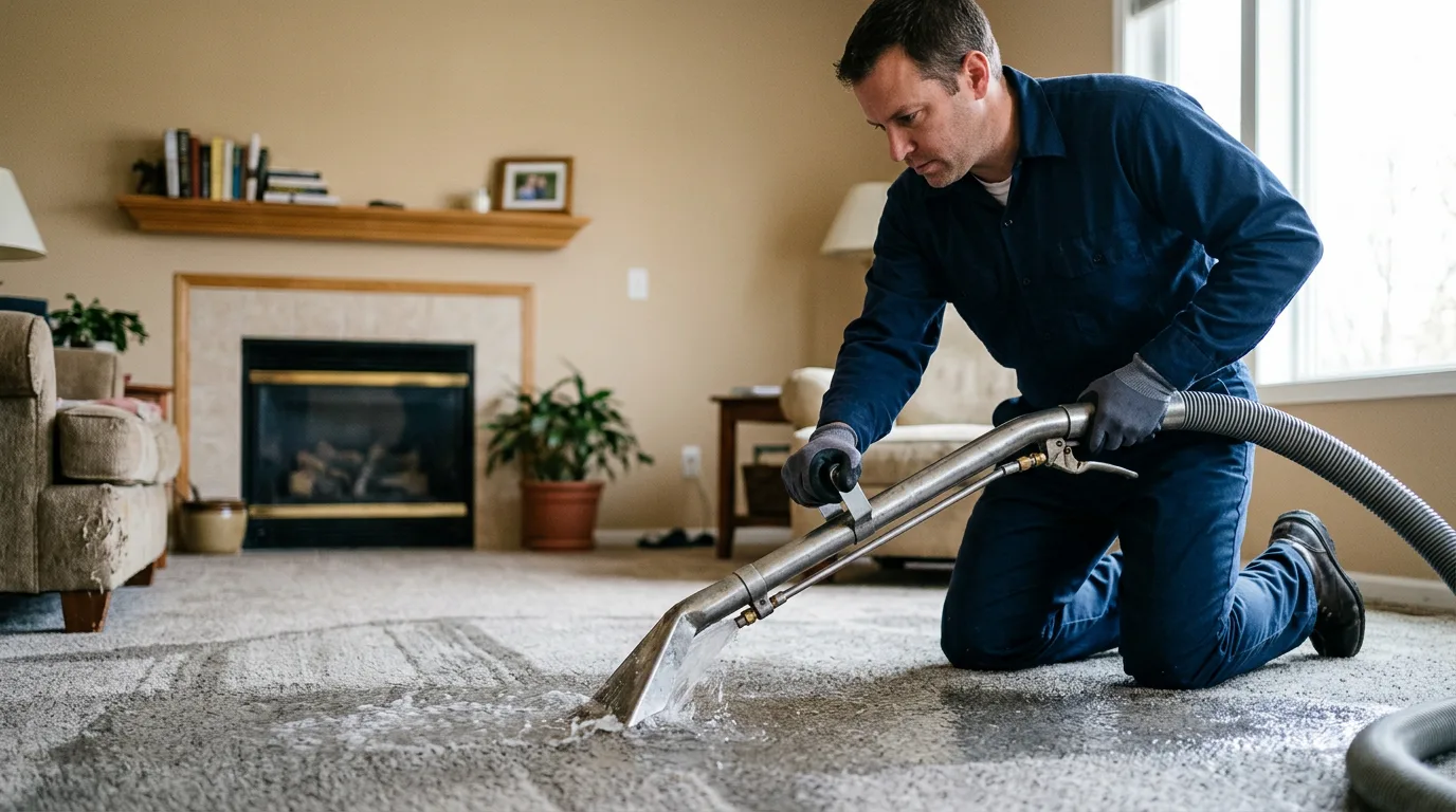 Water damage restoration technician working near Kingston, NJ